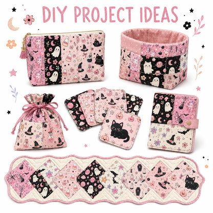 10Pc/Set Halloween Series Flower Bowknot Skull Pumpkin Cat Candy Cherry Mushroom Bat Rose Fat Quarter Fabric, Pre-Cut Square Fabric Assort, Fabric Set, Craft Fabric, Handmade DIY Patchwork Fabric,Home Quilting Sewing Fabric, Packaging Fabric, Scrapbooking