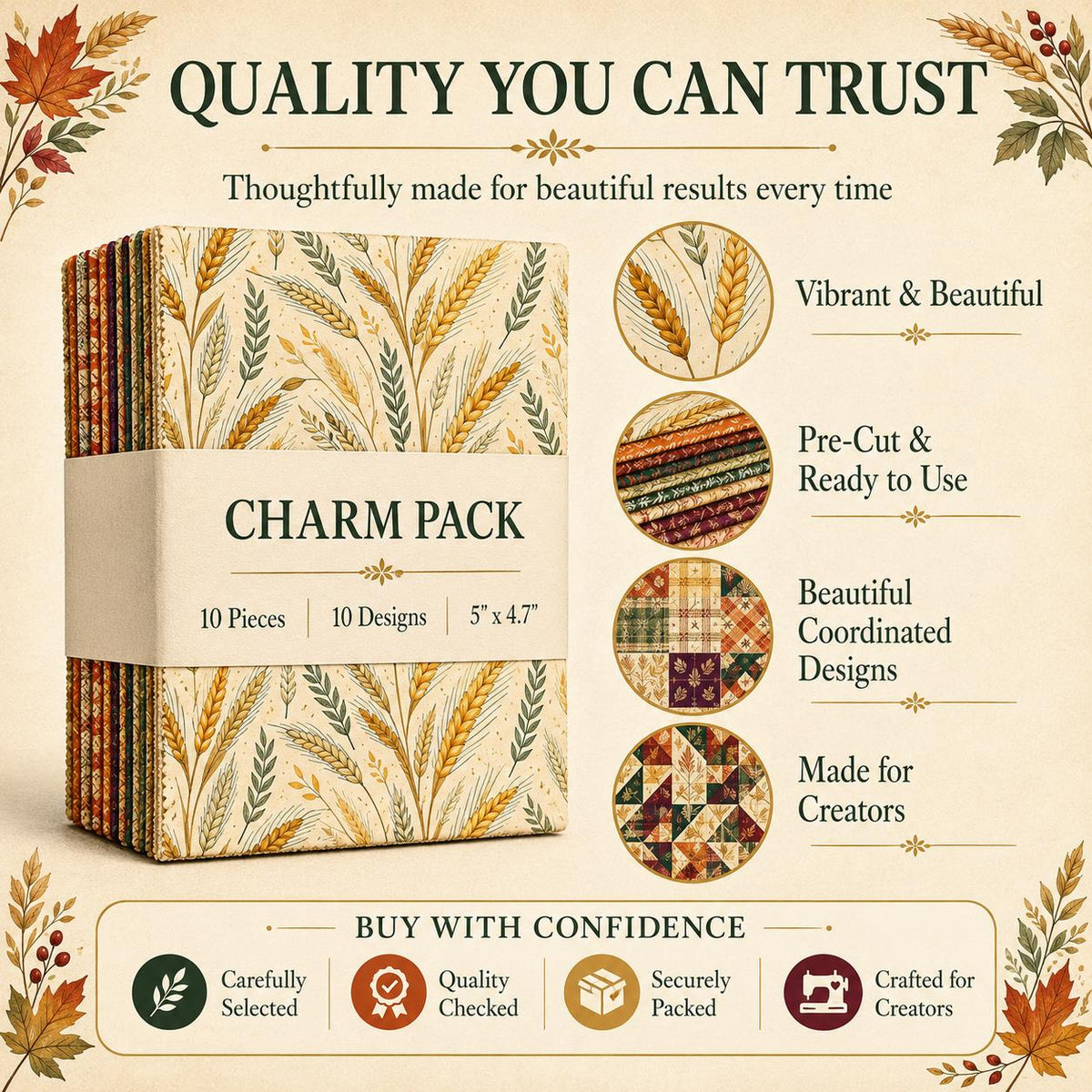 10Pc/Set Autumn Series Plaid Leaves Maple Leaf Fat Quarter Fabric, Pre-Cut Square Fabric Assort, Fabric Set, Craft Fabric, Handmade DIY Patchwork Fabric,Home Quilting Sewing Fabric, Packaging Fabric, Scrapbooking Craft Hobbyist