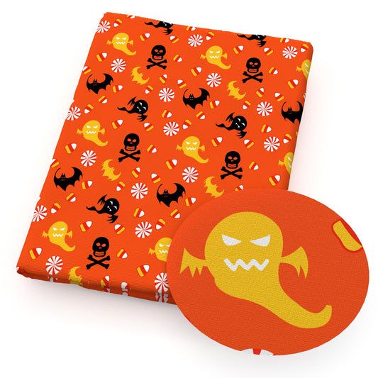 halloween skull ghost skeleton bones bat candy corn fabric