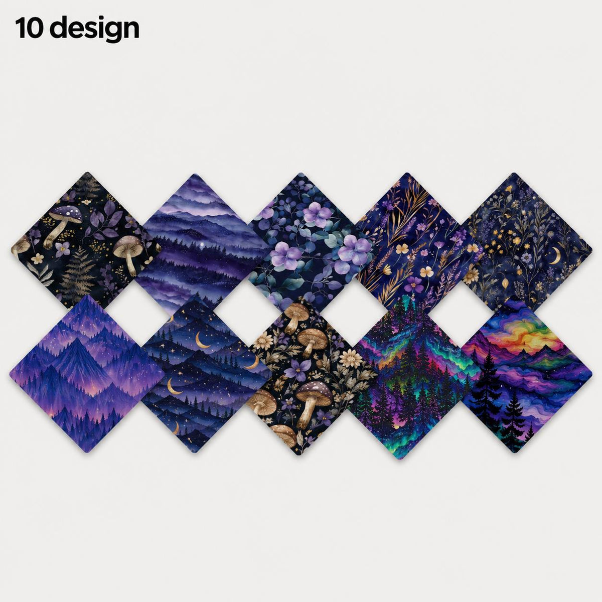 10Pc/Set Flower Series Mushroom Moon Galaxy Mountain Fat Quarter Fabric, Pre-Cut Square Fabric Assort, Fabric Set, Craft Fabric, Handmade DIY Patchwork Fabric,Home Quilting Sewing Fabric, Packaging Fabric, Scrapbooking Craft Hobbyist