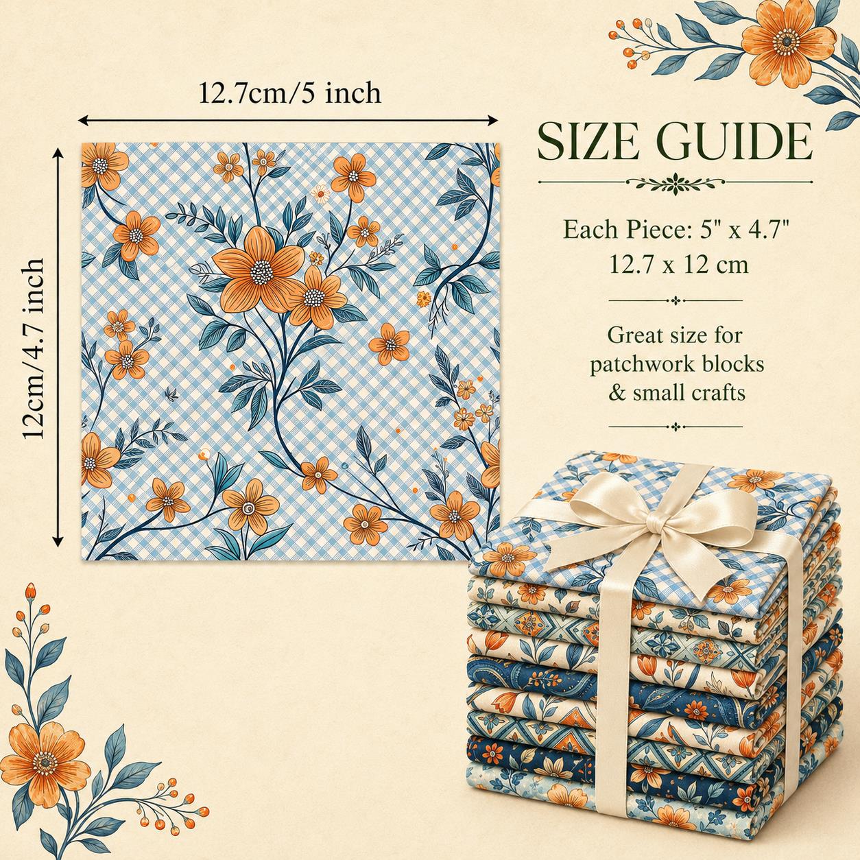 10Pc/Set Flower Plaid Tulip Daisy Blue Series Fat Quarter Fabric, Pre-Cut Square Fabric Assort, Fabric Set, Craft Fabric, Handmade DIY Patchwork Fabric,Home Quilting Sewing Fabric, Packaging Fabric, Scrapbooking Craft Hobbyist