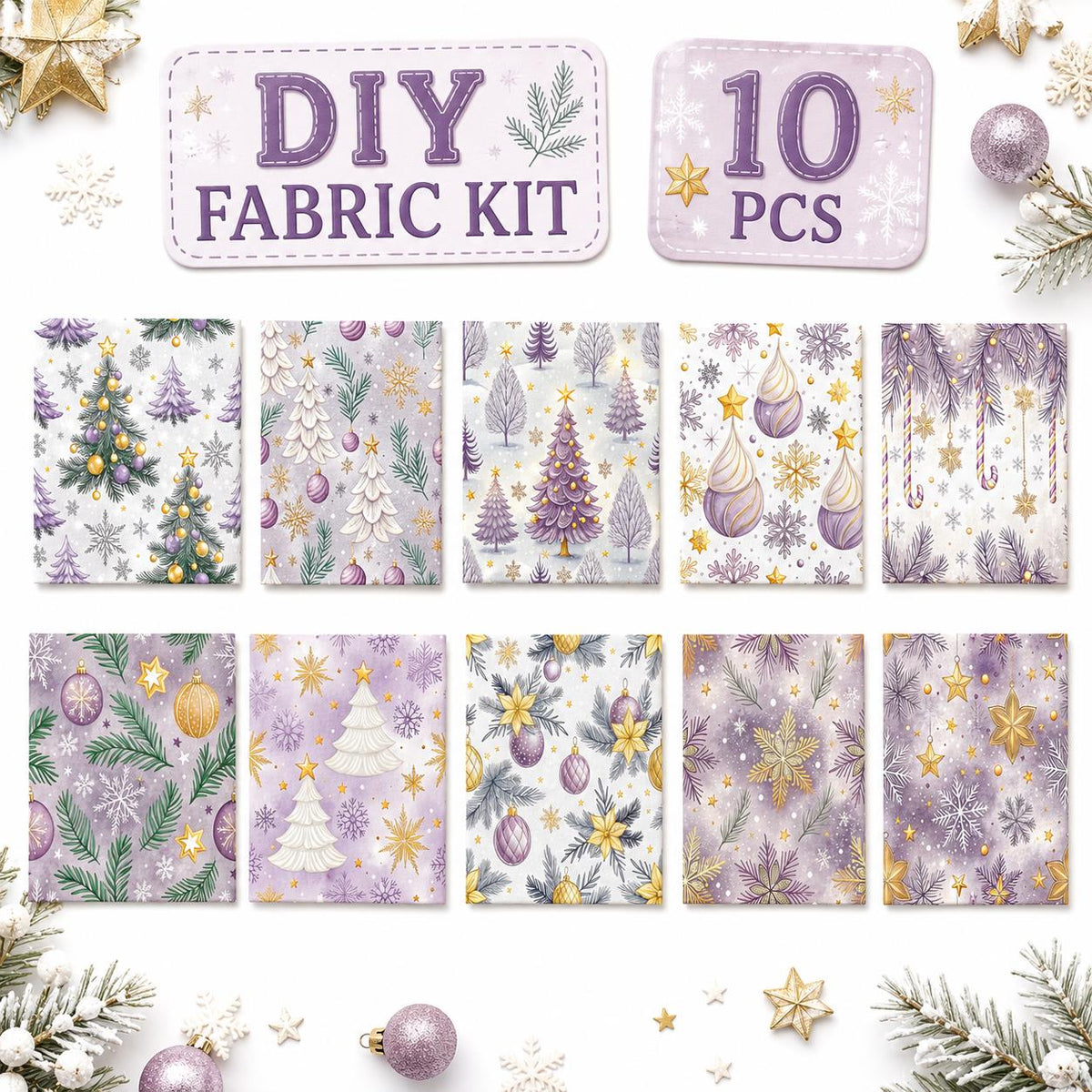 10pcs Charm Pack Set Christmas Tree Pattern Vintage Style Handmade DIY with Rich Color and Texture Elements 100% Polyester Patchwork in 10 Design Styles Suitable for Patchwork DIY Craft Projects DIY Wallet Making Gift Giving Bag Making Mother's Day Gift