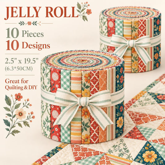 10pcs Vintage Floral Geometric Pattern Jelly Roll Fabric Strips 2.5X19.7inch Pre-Cut 100% Polyester For Patchwork Quilts, Table Runners, Placemats, Tote Bags, Storage Pouches, Makeup Bags, Coasters, Quilt Blocks & Binding
