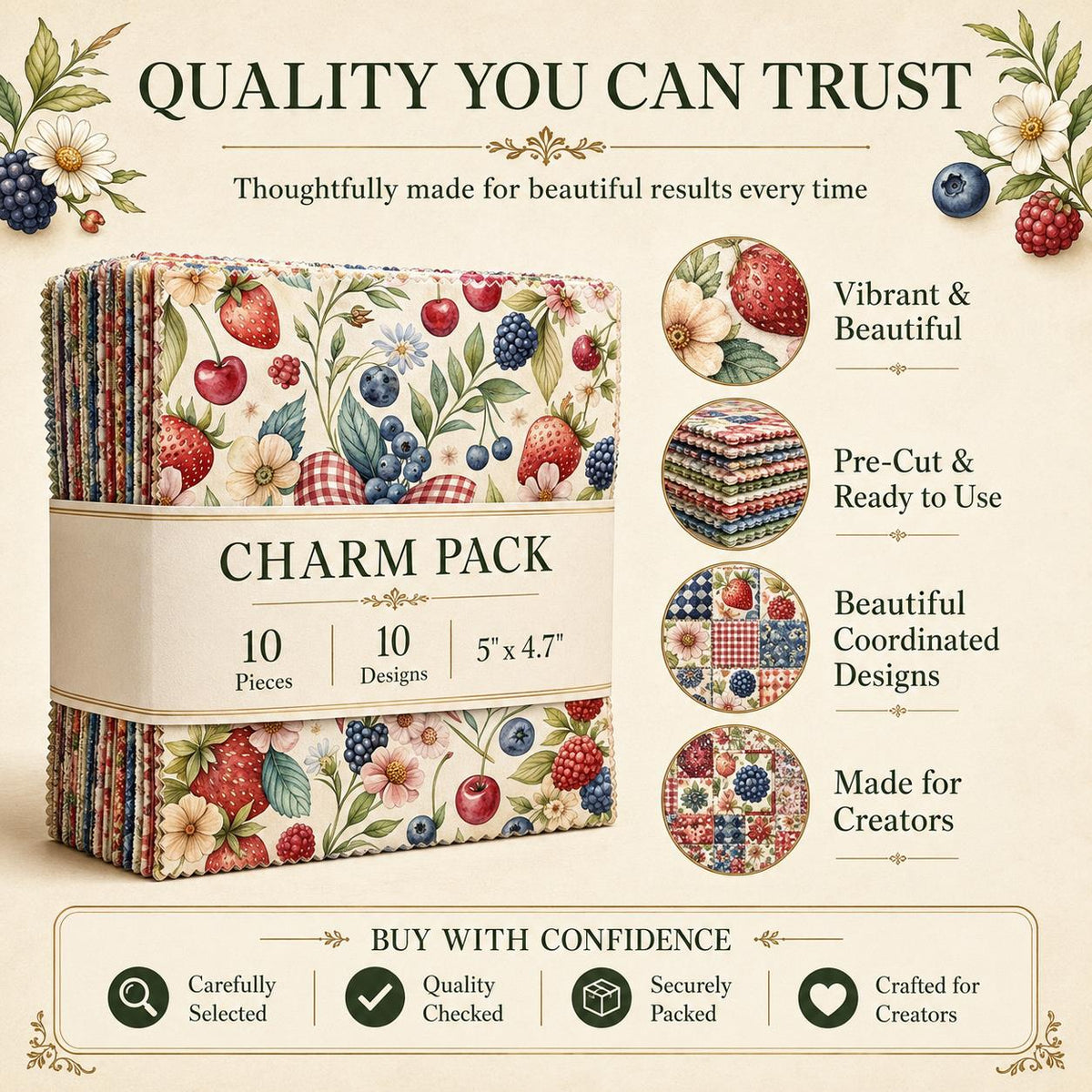 10Pc/Set Fruit Series Bows Butterfly Flower Plaid Strawberry Daisy Blueberry Fat Quarter Fabric, Pre-Cut Square Fabric Assort, Fabric Set, Craft Fabric, Handmade DIY Patchwork Fabric,Home Quilting Sewing Fabric, Packaging Fabric, Scrapbooking Craft Hobbyi