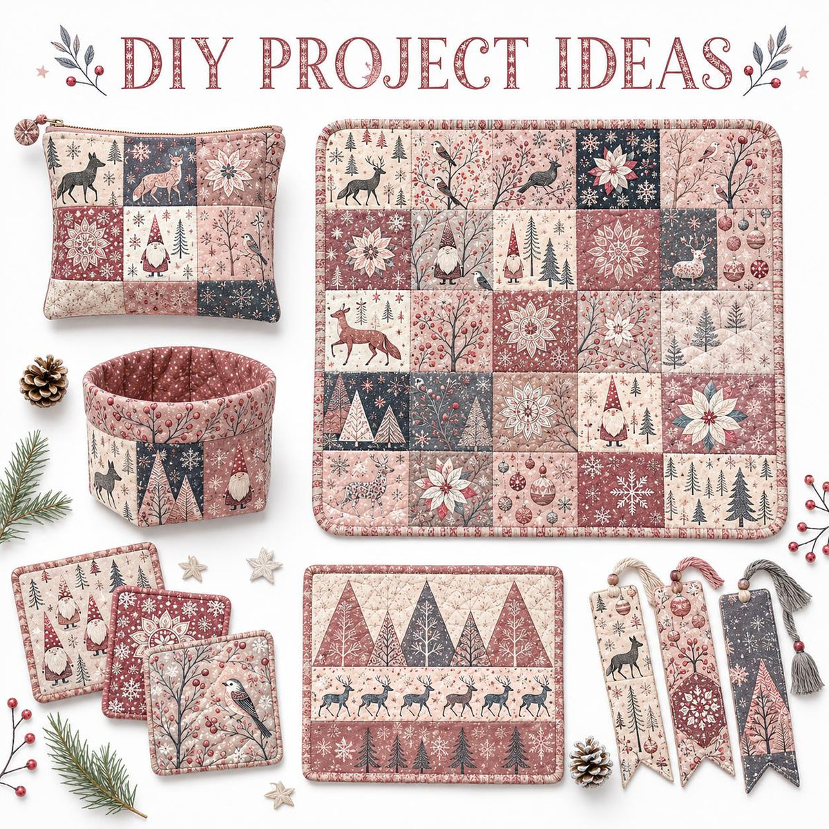 10Pc/Set Christmas Series Deer Christmas Tree Santa Claus Flower Fat Quarter Fabric, Pre-Cut Square Fabric Assort, Fabric Set, Craft Fabric, Handmade DIY Patchwork Fabric,Home Quilting Sewing Fabric, Packaging Fabric, Scrapbooking Craft Hobbyist