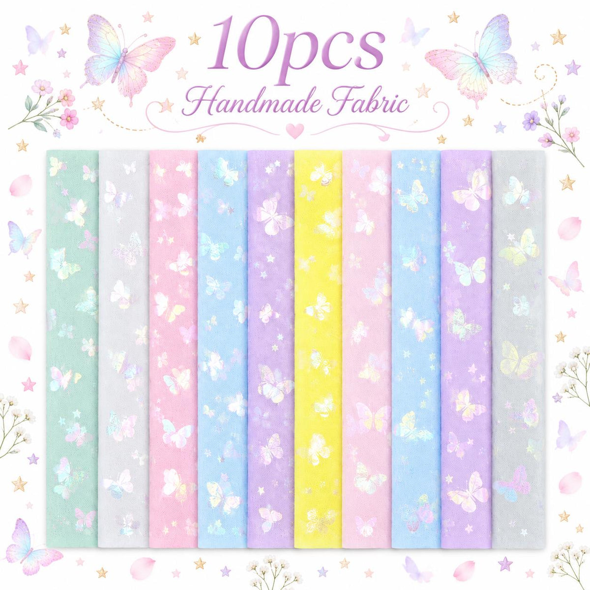 10pcs Vintage Butterfly Mesh Gauze Lace Series Jelly Roll Fabric Strips 2.5X19.7inch Pre-cut 100% Polyester for Patchwork Quilts, Table Runners, Placemats, Tote Bags, Storage Pouches, Makeup Bags, Coasters, Quilt Blocks & Binding Multi-color