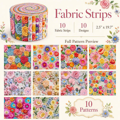 Floral Jelly Roll Quilt Fabric - 10pcs 2.5x19 Inch Polyester Strips For Sewing, Patchwork & Crafting - Precut Fabric Set For DIY Quilting, Table Runners, Storage Pouches, Makeup Bags & Home Decor, Mother'S Day Gift, Birthday Gift For Mom