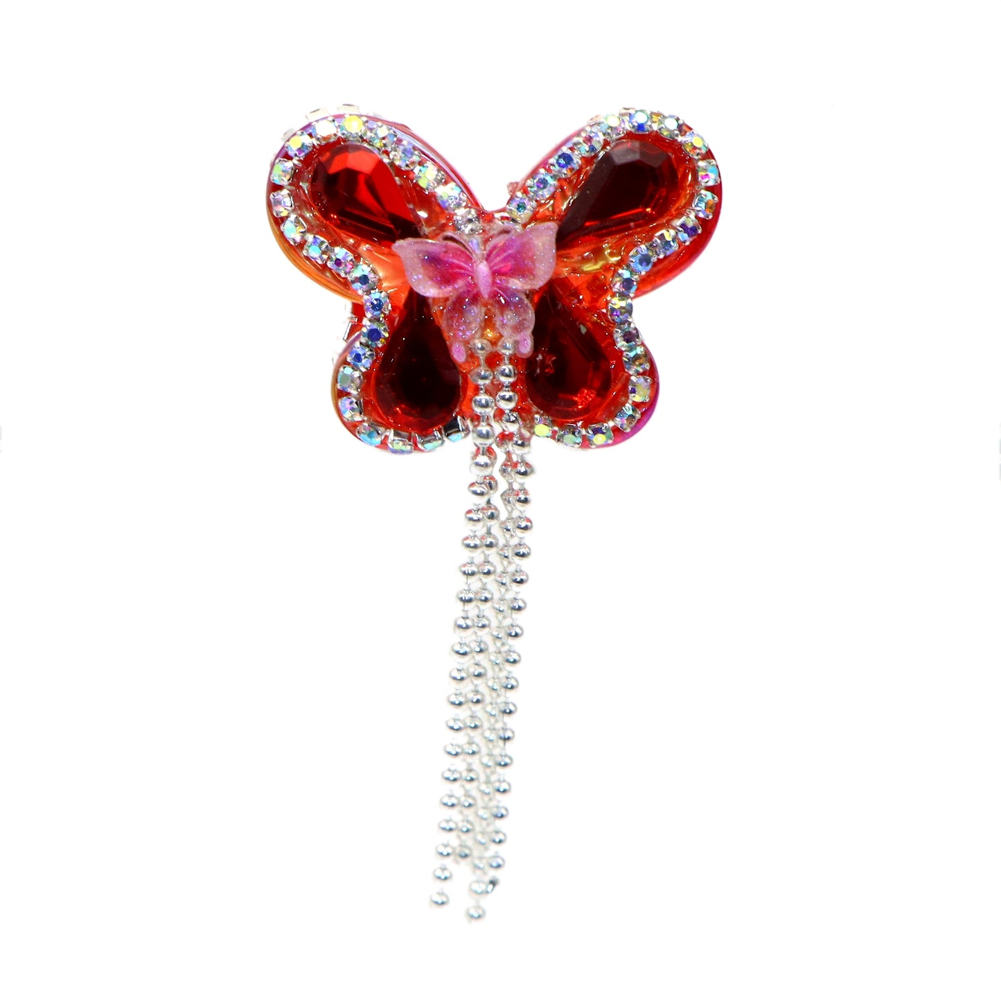 1Pc Luxury Butterfly Rhinestone Faux Crystal Beads with Tassel Loose Spacer Beads with Hole Jewelry Making DIY Bracelet Necklace Chain Earrings Pen Charm Bangle Decors Craft Supplies