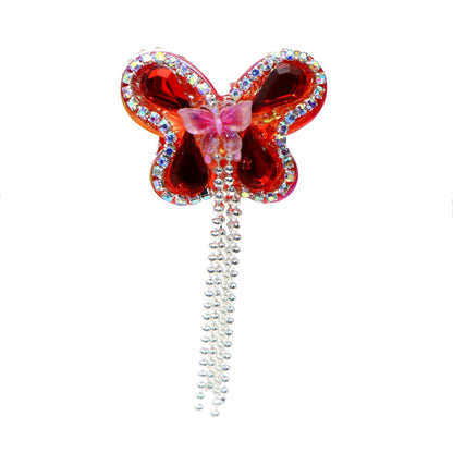 1Pc Luxury Butterfly Rhinestone Faux Crystal Beads with Tassel Loose Spacer Beads with Hole Jewelry Making DIY Bracelet Necklace Chain Earrings Pen Charm Bangle Decors Craft Supplies