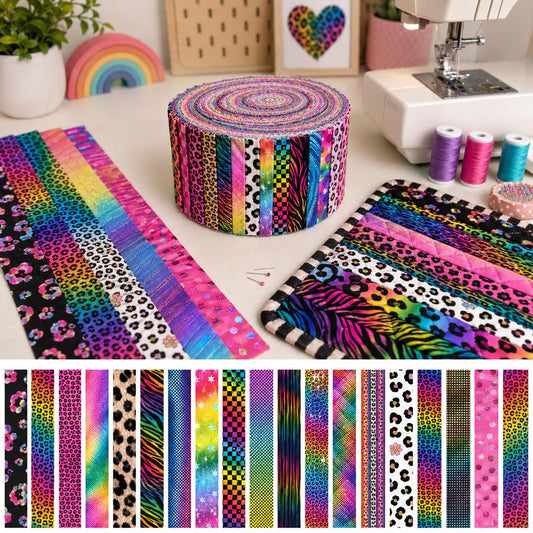 20pcs Vintage  Leopard Colorful Golden Hot Stamping Series Jelly Roll Sliced Fabric Strips 2.5X19.7inch Delicate Printed Multi-Color 100% Polyester for DIY Handmade Patchwork, Table Runners, Placemats, Tote Bags, Storage Pouches, Makeup Bags, Coasters