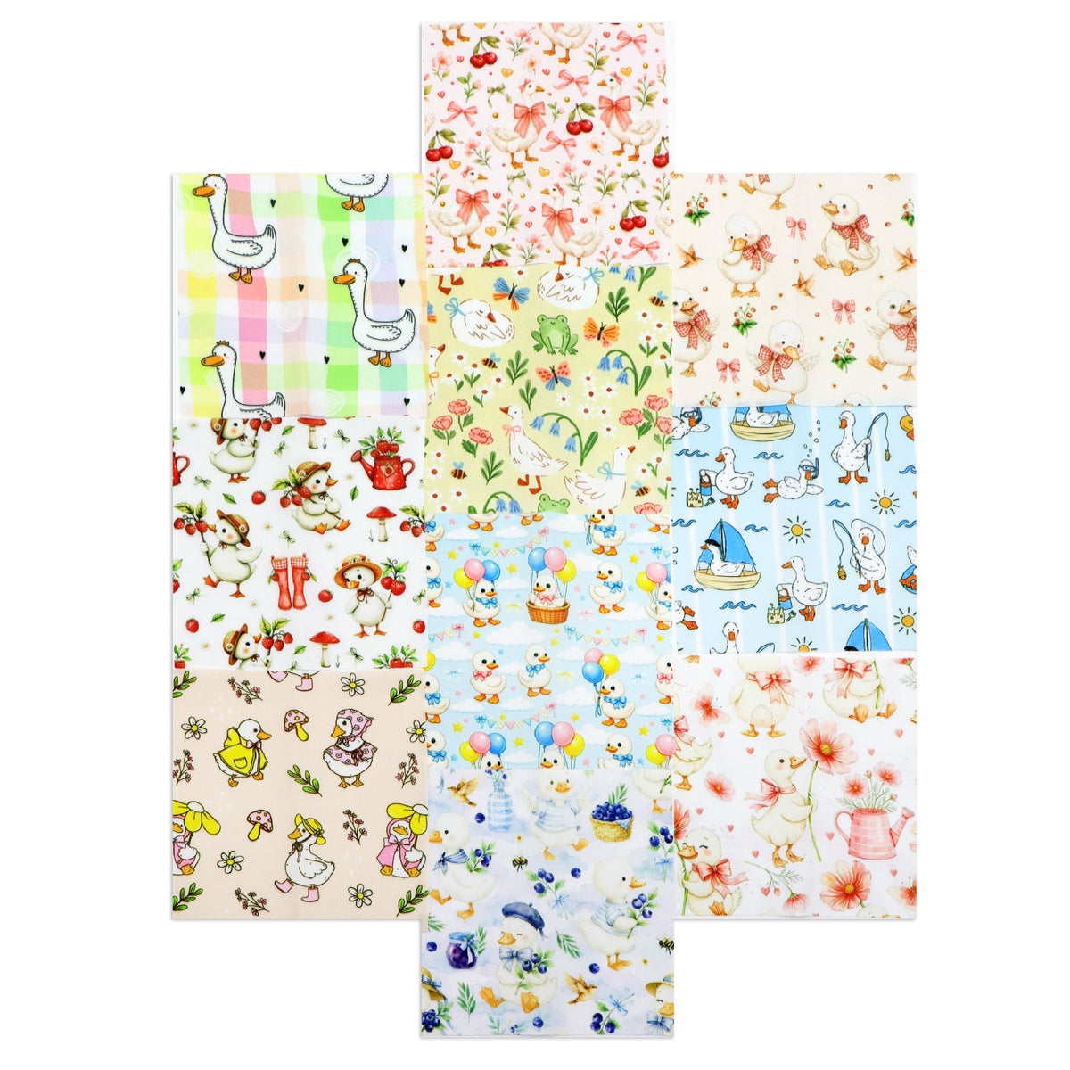 10pcs Charm Pack Set Duck Fruit Berry Pattern Vintage Style Handmade DIY with Rich Color and Texture Elements 100% Polyester Patchwork in 10 Design Styles Suitable for Patchwork DIY Craft Projects DIY Wallet Making Gift Giving Bag Making Mother's Day Gift