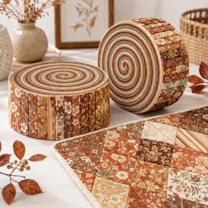 10pcs Vintage Autumn Floral Pattern Jelly Roll Fabric Strips 2.5X19.7inch Pre-Cut 100% Polyester For Patchwork Quilts, Table Runners, Placemats, Tote Bags, Storage Pouches, Makeup Bags, Coasters, Quilt Blocks & Binding
