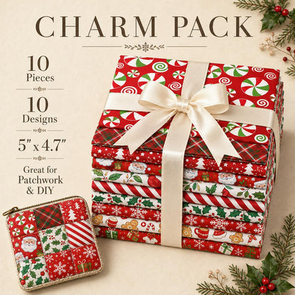 10pcs Charm Pack Set Holly Santa Christmas Pattern Vintage Style Handmade DIY with Rich Color and Texture Elements 100% Polyester Patchwork in 10 Design Styles Suitable for Patchwork DIY Craft Projects DIY Wallet Making Gift Giving Bag Making Mother's Day