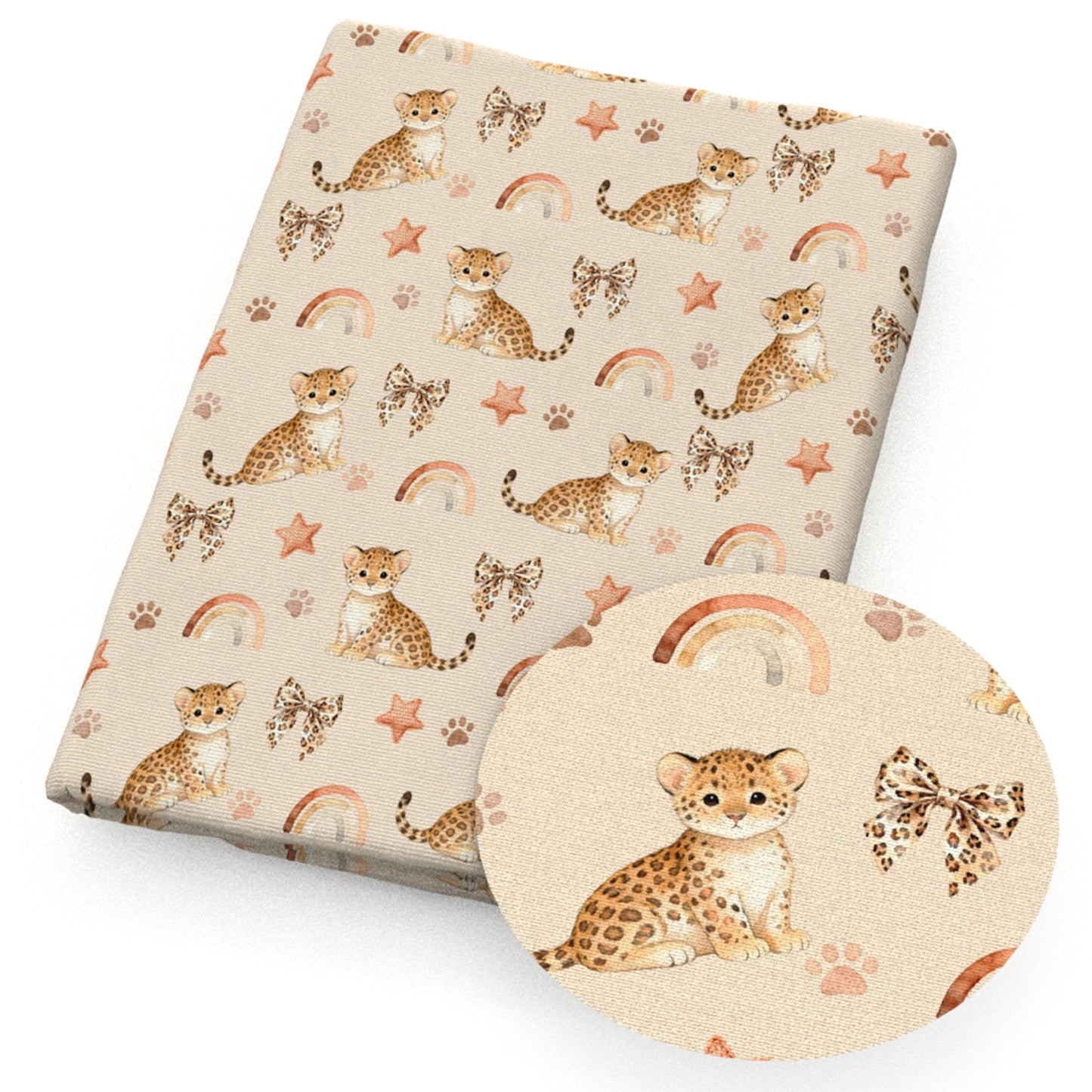 leopardpanther bowknotbows footprint paw star starfish rainbow fabric