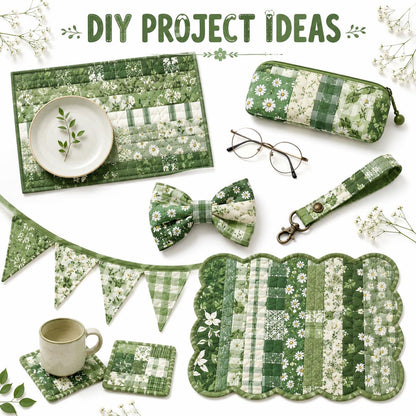 10pcs Vintage Floral Green Pattern Jelly Roll Fabric Strips 2.5X19.7inch Pre-cut 100% Polyester for Patchwork Quilts, Table Runners, Placemats, Tote Bags, Storage Pouches, Makeup Bags, Coasters, Quilt Blocks & Binding Multi-color