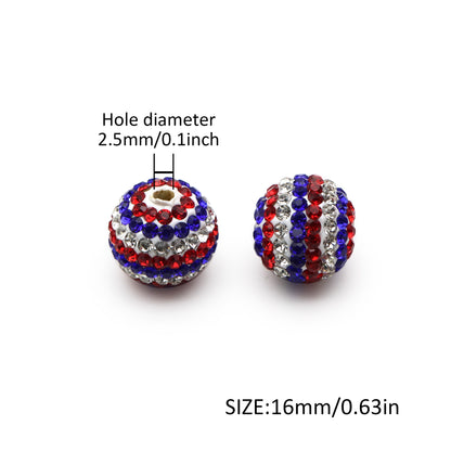 1Pc Independence Day Faux Rhinestone Acrylic Beads 16mm Sparkling Crystal Rhinestone Spacer Beads Charms Ideal for DIY Necklaces, Bracelets, and Earrings Jewelry Making 4th Of July Decorations
