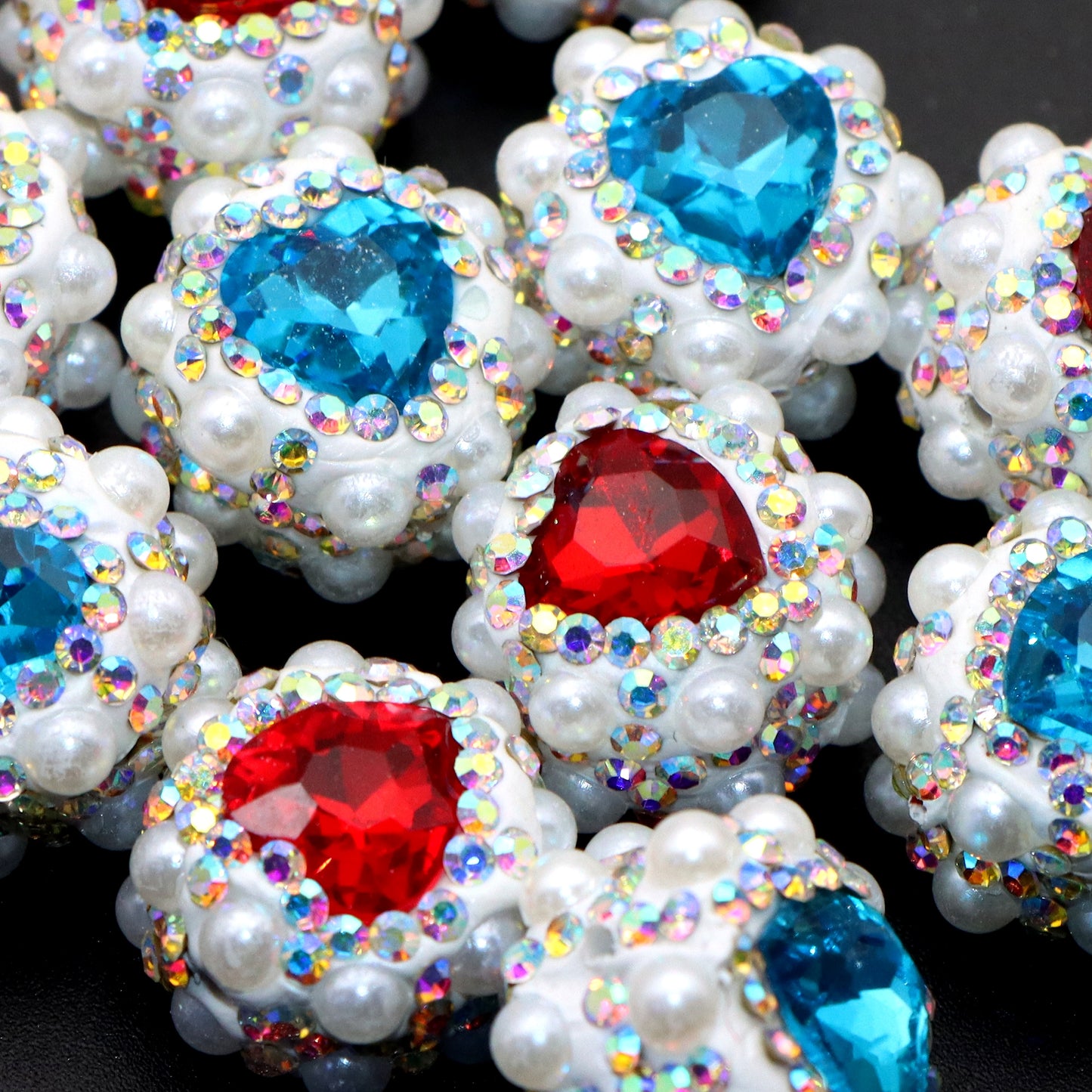 1PC Heart Love Valentine's Day Pearl Rhinestone Bead with Opal Effect - Faux Crystal Spacer for DIY Jewelry Making, Bracelets, Necklaces, Earrings & Crafts