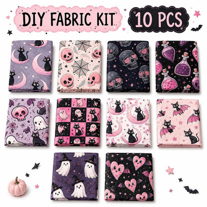10pcs Charm Pack Set  Bat Ghost Skull Halloween Vintage Style Pattern Handmade DIY with Rich Color and Texture Elements 100% Polyester Patchwork in 10 Design Styles Suitable for Patchwork DIY Craft Projects DIY Wallet Making Gift Giving Bag Making