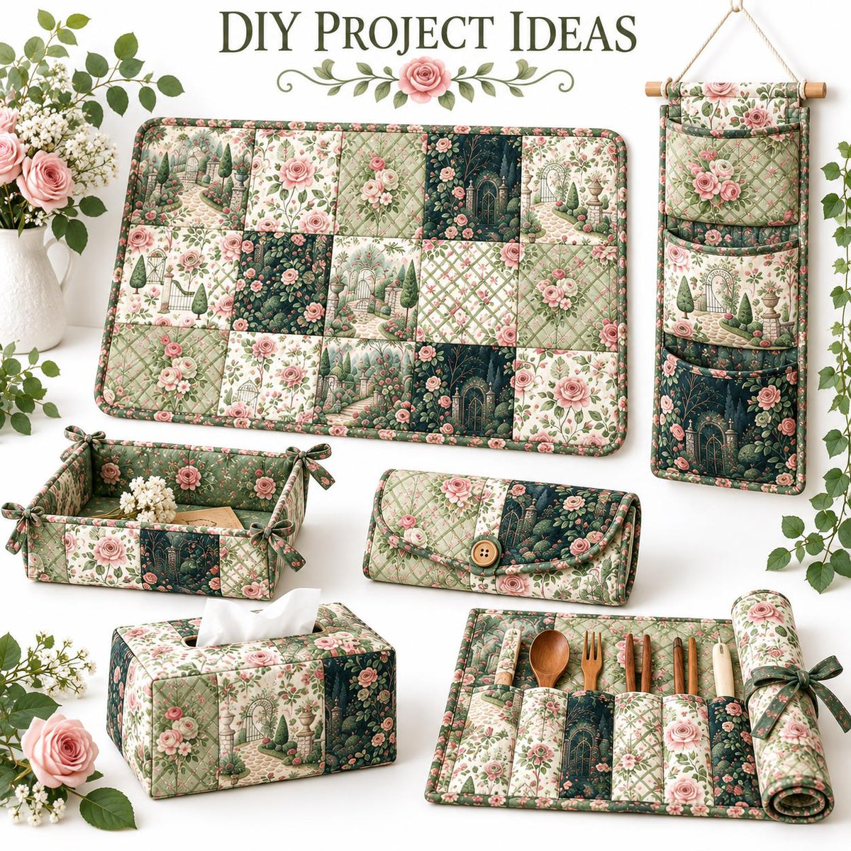 10Pc/Set Flower Tree House Series Fat Quarter Fabric, Pre-Cut Square Fabric Assort, Fabric Set, Craft Fabric, Handmade DIY Patchwork Fabric,Home Quilting Sewing Fabric, Packaging Fabric, Scrapbooking Craft Hobbyist