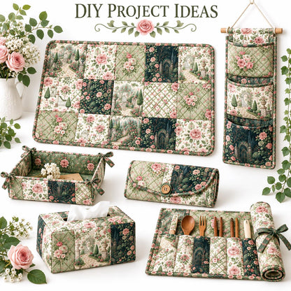 10Pc/Set Flower Tree House Series Fat Quarter Fabric, Pre-Cut Square Fabric Assort, Fabric Set, Craft Fabric, Handmade DIY Patchwork Fabric,Home Quilting Sewing Fabric, Packaging Fabric, Scrapbooking Craft Hobbyist