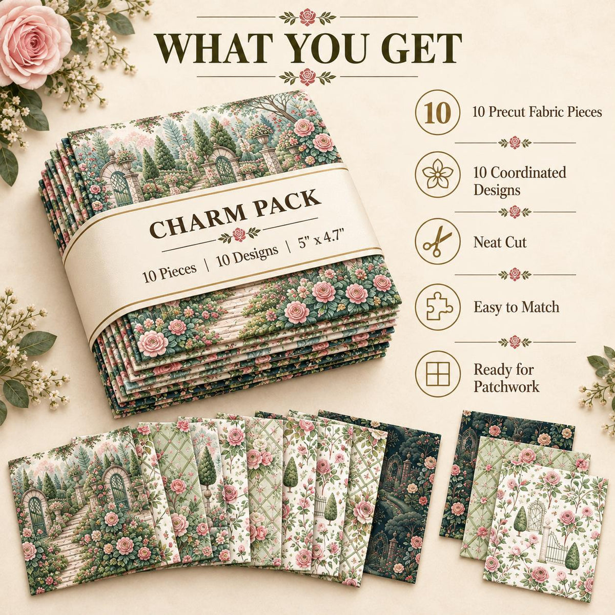 10Pc/Set Flower Tree House Series Fat Quarter Fabric, Pre-Cut Square Fabric Assort, Fabric Set, Craft Fabric, Handmade DIY Patchwork Fabric,Home Quilting Sewing Fabric, Packaging Fabric, Scrapbooking Craft Hobbyist