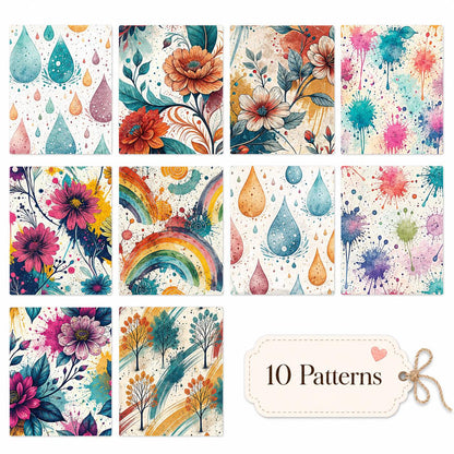 10pcs Vintage Floral Paint Splatter Pattern Jelly Roll Fabric Strips 2.5X19.7inch Pre-Cut 100% Polyester For Patchwork Quilts, Table Runners, Placemats, Tote Bags, Storage Pouches, Makeup Bags, Coasters, Quilt Blocks & Binding