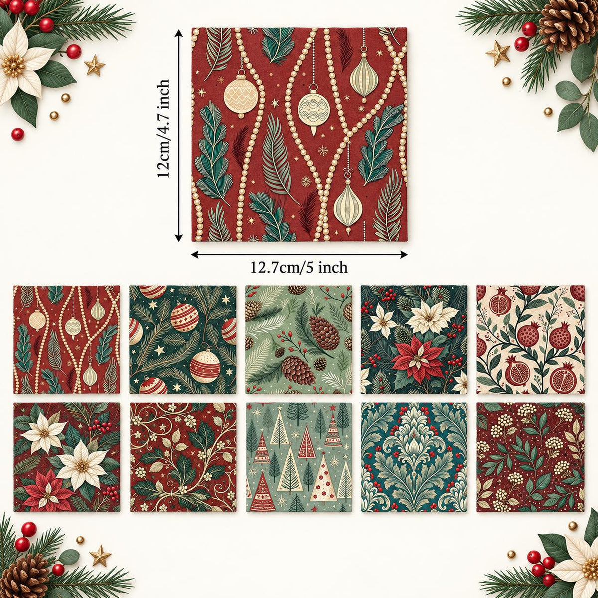10Pc/Set Christmas Series Flower Tree Pinecones Star Fat Quarter Fabric, Pre-Cut Square Fabric Assort, Fabric Set, Craft Fabric, Handmade DIY Patchwork Fabric,Home Quilting Sewing Fabric, Packaging Fabric, Scrapbooking Craft Hobbyist