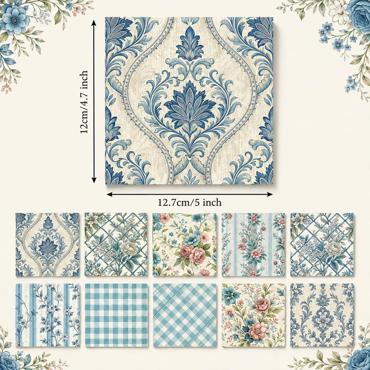 10pcs Charm Pack Set Floral Pattern Vintage Style Handmade DIY with Rich Color and Texture Elements 100% Polyester Patchwork in 10 Design Styles Suitable for Patchwork DIY Craft Projects DIY Wallet Making Gift Giving Bag Making Mother's Day Gift