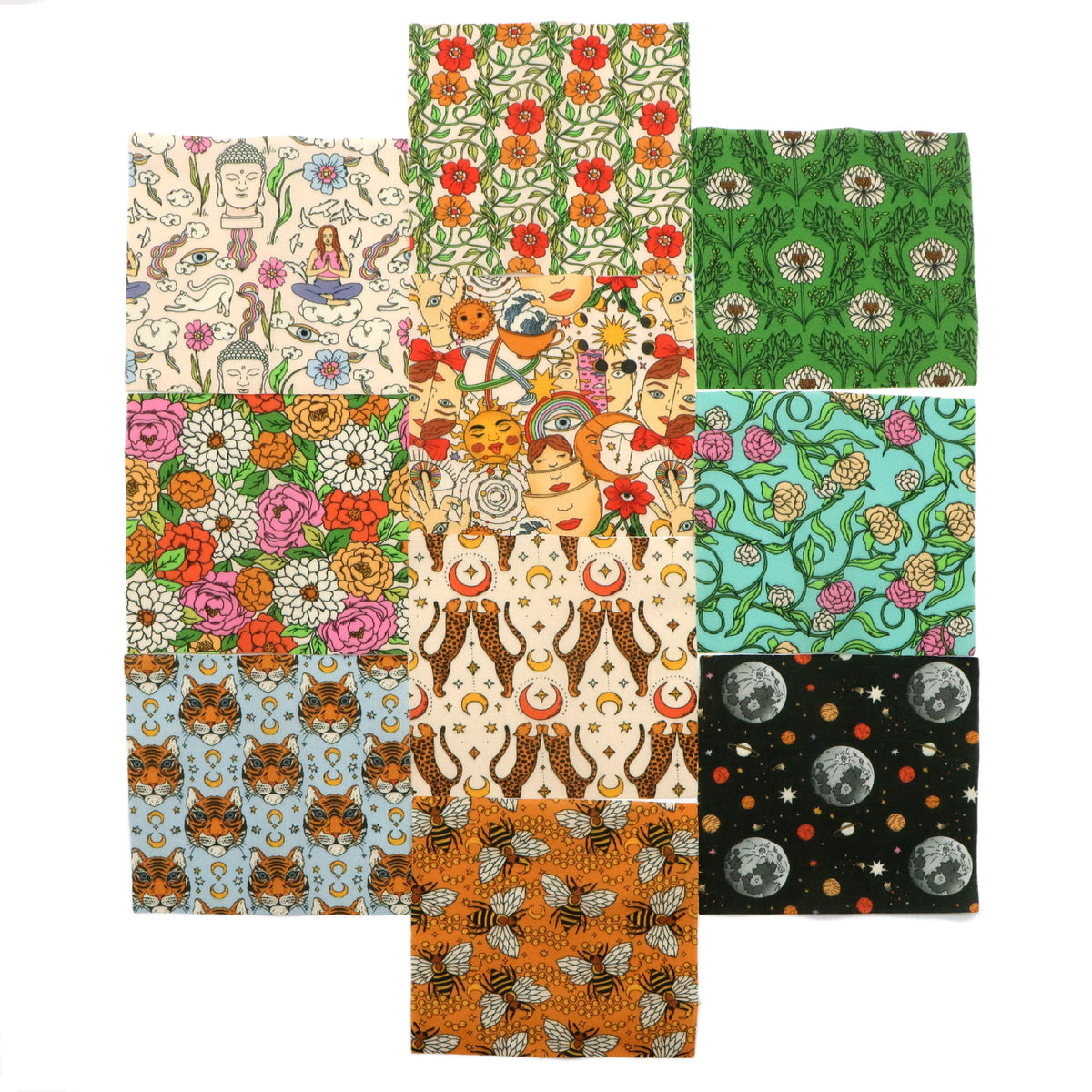 10pcs Charm Pack Set Floral Bee Pattern Vintage Style Handmade DIY with Rich Color and Texture Elements 100% Polyester Patchwork in 10 Design Styles Suitable for Patchwork DIY Craft Projects DIY Wallet Making Gift Giving Bag Making Mother's Day Gift