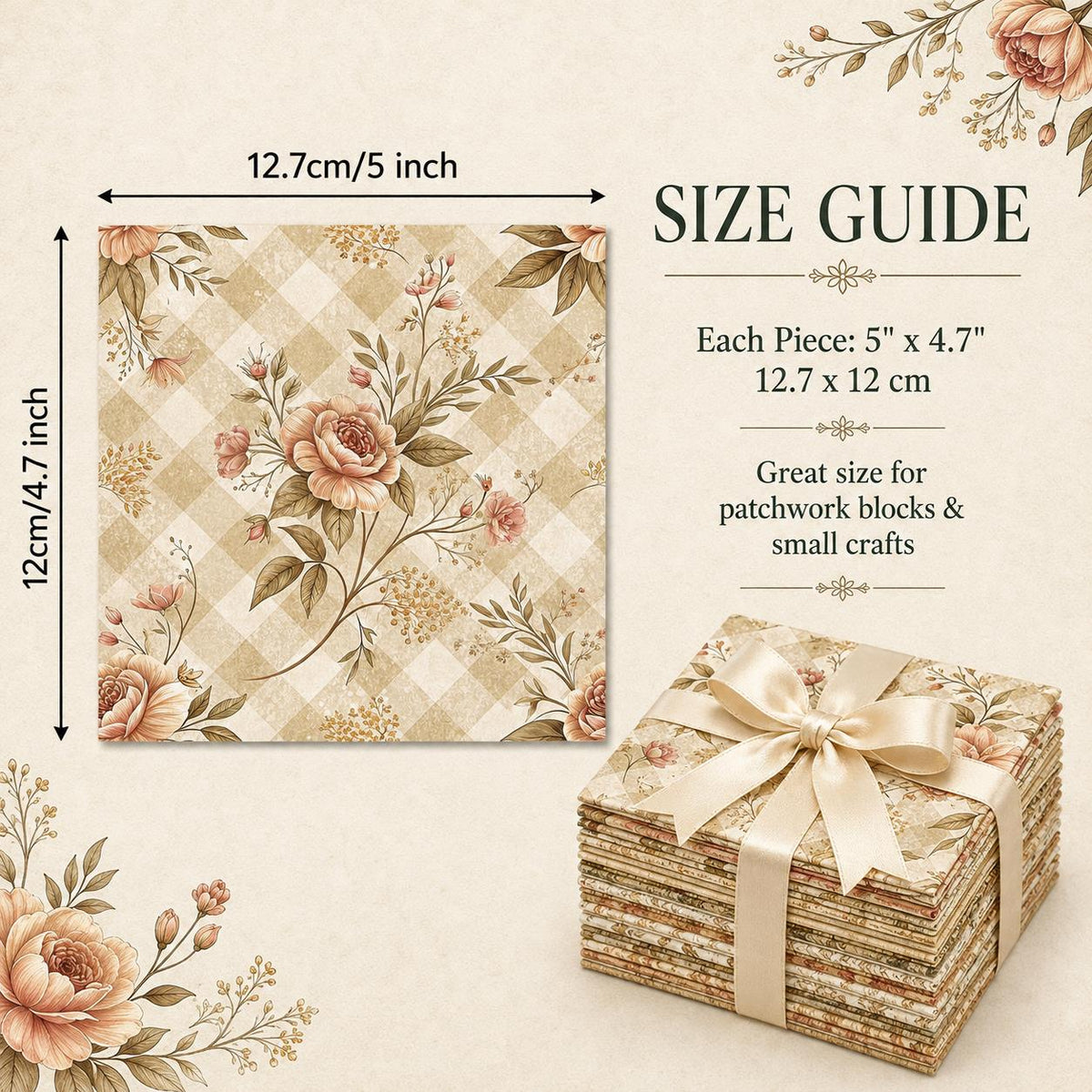 10Pc/Set Flower Series Stripe Plaid Fat Quarter Fabric, Pre-Cut Square Fabric Assort, Fabric Set, Craft Fabric, Handmade DIY Patchwork Fabric,Home Quilting Sewing Fabric, Packaging Fabric, Scrapbooking Craft Hobbyist