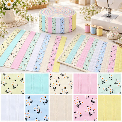10pcs Vintage Floral Pattern Jelly Roll Fabric Strips 2.5X19.7inch Pre-Cut 100% PolyesterFor Patchwork Quilts, Table Runners, Placemats, Tote Bags, Storage Pouches, Makeup Bags, Coasters, Quilt Blocks & Binding