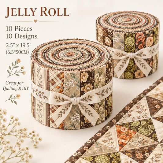 10pcs Vintage Brown Floral Theme Jelly Roll Fabric Strips 2.5X19.7inch Pre-Cut 100% Polyester For Patchwork Quilts, Table Runners, Placemats, Tote Bags, Storage Pouches, Makeup Bags, Coasters, Quilt Blocks & Binding