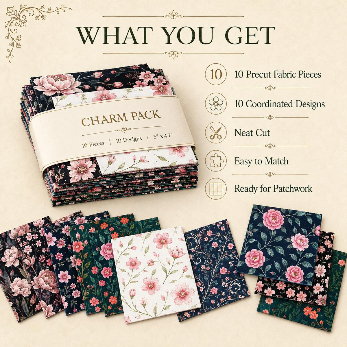 10Pc/Set Flower Series Fat Quarter Fabric, Pre-Cut Square Fabric Assort, Fabric Set, Craft Fabric, Handmade DIY Patchwork Fabric,Home Quilting Sewing Fabric, Packaging Fabric, Scrapbooking Craft Hobbyist