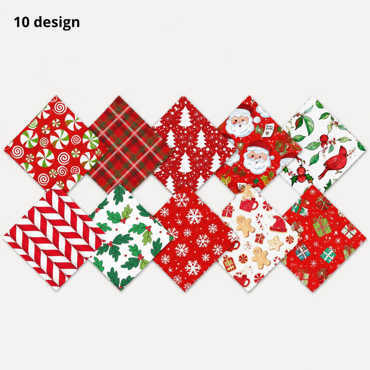 10pcs Charm Pack Set Holly Santa Christmas Pattern Vintage Style Handmade DIY with Rich Color and Texture Elements 100% Polyester Patchwork in 10 Design Styles Suitable for Patchwork DIY Craft Projects DIY Wallet Making Gift Giving Bag Making Mother's Day