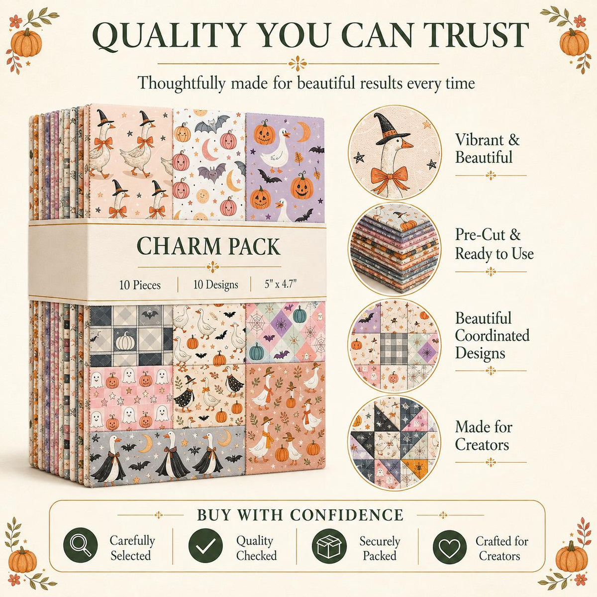 10Pc/Set Halloween Series Star Pumpkin Duck Skull Bat Fat Quarter Fabric, Pre-Cut Square Fabric Assort, Fabric Set, Craft Fabric, Handmade DIY Patchwork Fabric,Home Quilting Sewing Fabric, Packaging Fabric, Scrapbooking Craft Hobbyist