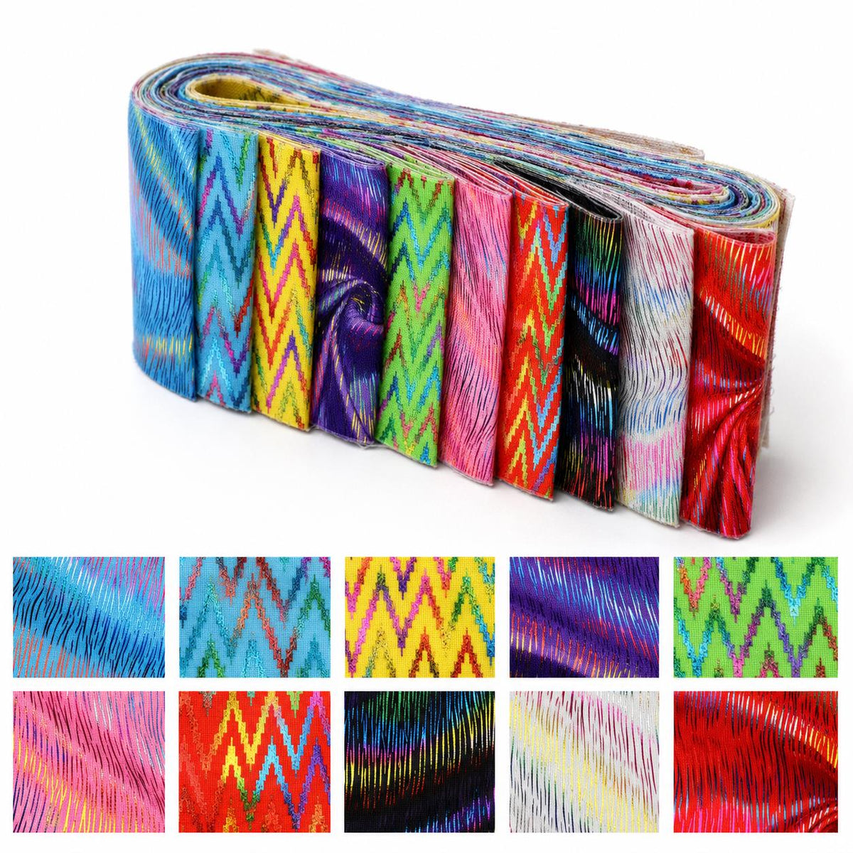 10pcs Vintage Chevron, Zig Zags Pattern Jelly Roll Fabric Strips 2.5X19.7inch Pre-Cut 100% Polyester For Patchwork Quilts, Table Runners, Placemats, Tote Bags, Storage Pouches, Makeup Bags, Coasters, Quilt Blocks & Binding