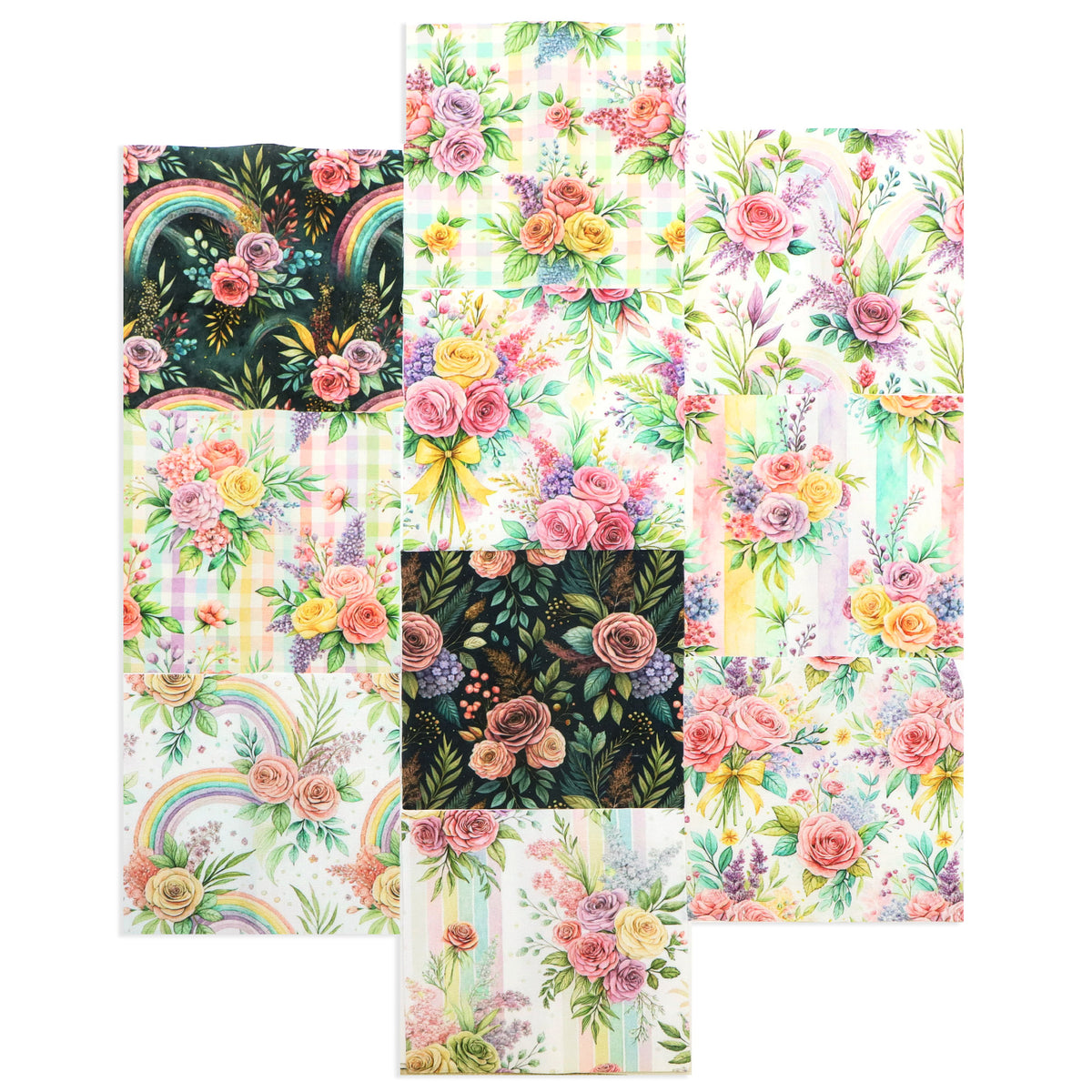 10Pc/Set Flower Plaid Series Fat Quarter Fabric, Pre-Cut Square Fabric Assort, Fabric Set, Craft Fabric, Handmade DIY Patchwork Fabric,Home Quilting Sewing Fabric, Packaging Fabric, Scrapbooking Craft Hobbyist