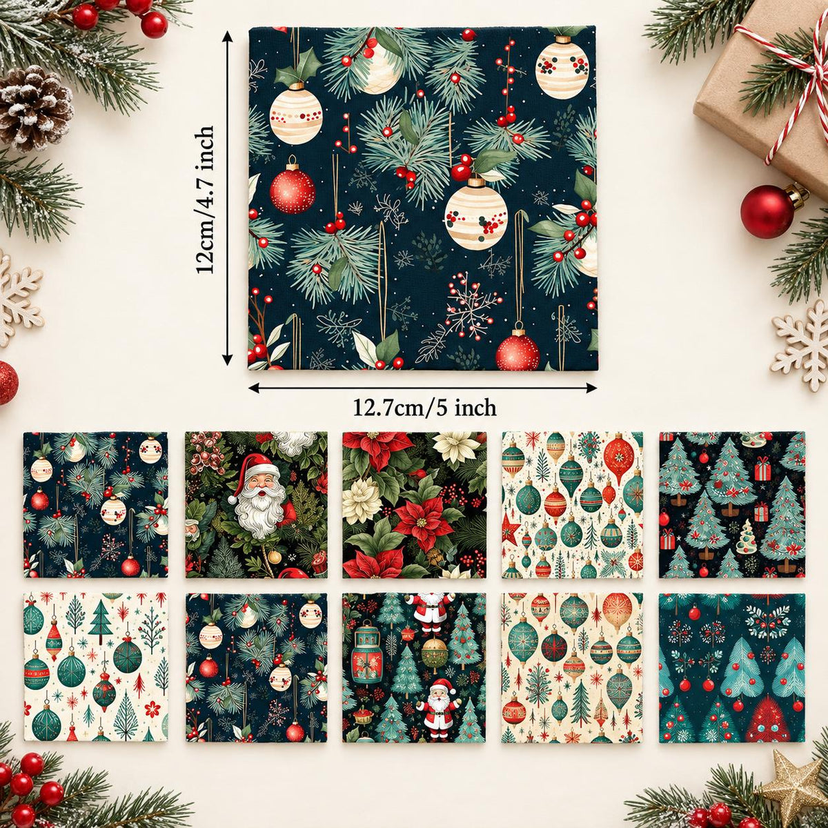 10Pc/Set Christmas Series Flower Tree Bell Star Holly Santa Claus Fat Quarter Fabric, Pre-Cut Square Fabric Assort, Fabric Set, Craft Fabric, Handmade DIY Patchwork Fabric,Home Quilting Sewing Fabric, Packaging Fabric, Scrapbooking Craft Hobbyist