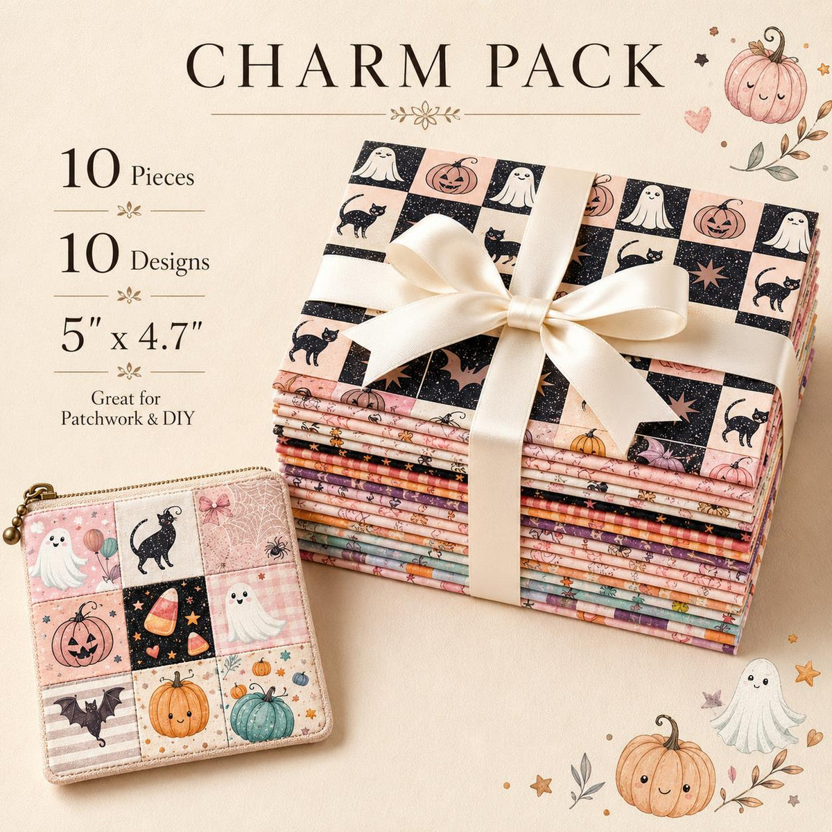 10Pc/Set Halloween Series Skull Cat Pumpkin Plaid Fat Quarter Fabric, Pre-Cut Square Fabric Assort, Fabric Set, Craft Fabric, Handmade DIY Patchwork Fabric,Home Quilting Sewing Fabric, Packaging Fabric, Scrapbooking Craft Hobbyist