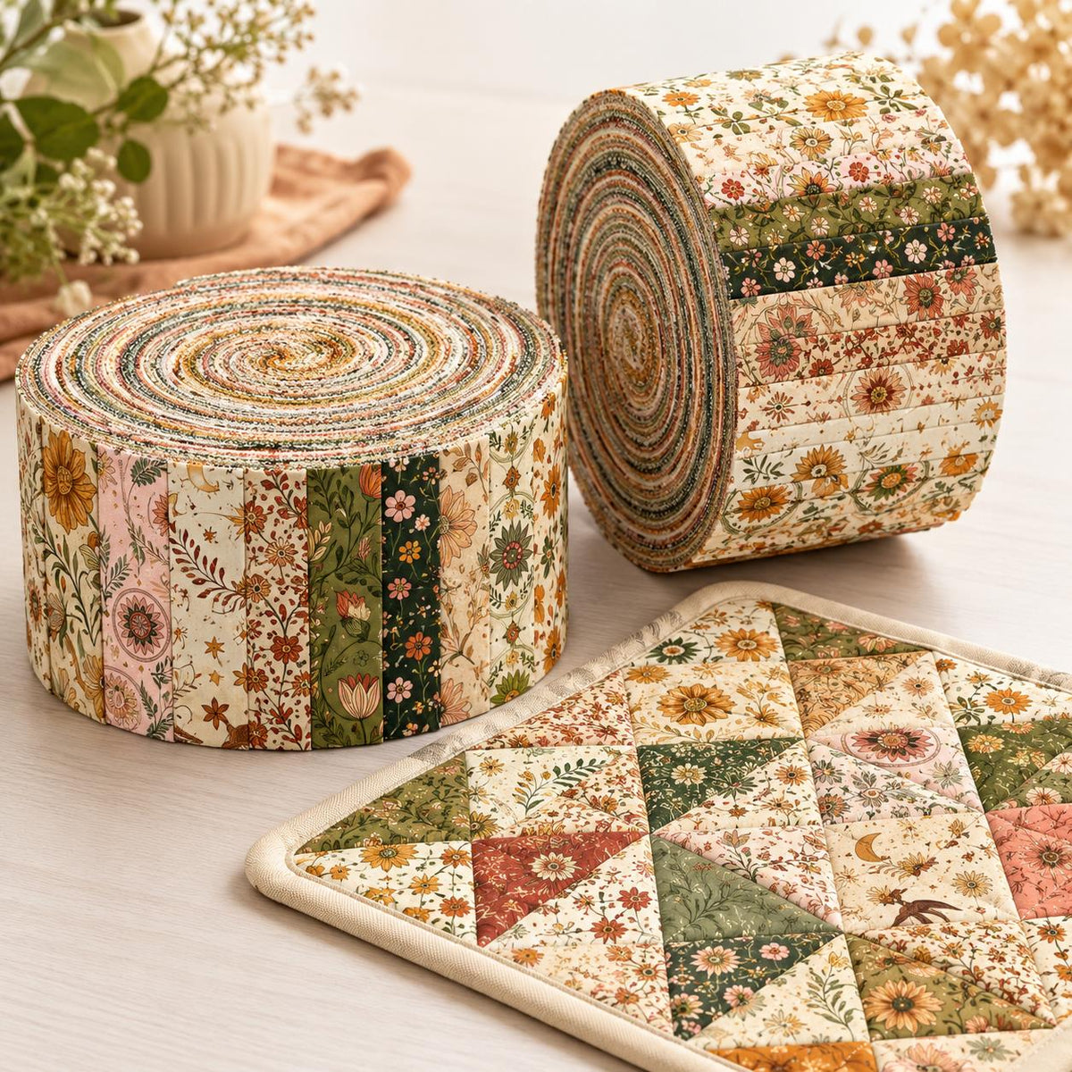 10pcs Vintage Floral Pattern Jelly Roll Fabric Strips 2.5X19.7inch Pre-Cut 100% Polyester For Patchwork Quilts, Table Runners, Placemats, Tote Bags, Storage Pouches, Makeup Bags, Coasters, Quilt Blocks & Binding