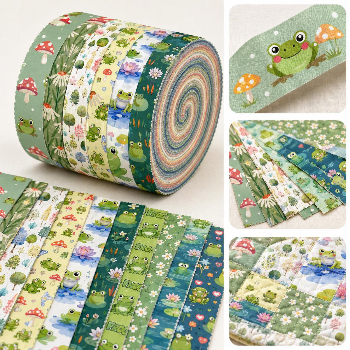 10Pc/Set, Making 10 Images 1pc Each, Each Size: 6.3*50cm Frog Animal Series Sliced Fabric Set Style Combination, Polyester Jelly Roll Fabric Strips, Pre-Cut Quilting Squares, For Quilting DIY, Handicrafts And Sewing, Blankets, Rugs, Interior Decoration, H