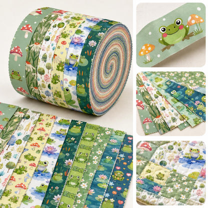 10Pc/Set, Making 10 Images 1pc Each, Each Size: 6.3*50cm Frog Animal Series Sliced Fabric Set Style Combination, Polyester Jelly Roll Fabric Strips, Pre-Cut Quilting Squares, For Quilting DIY, Handicrafts And Sewing, Blankets, Rugs, Interior Decoration, H