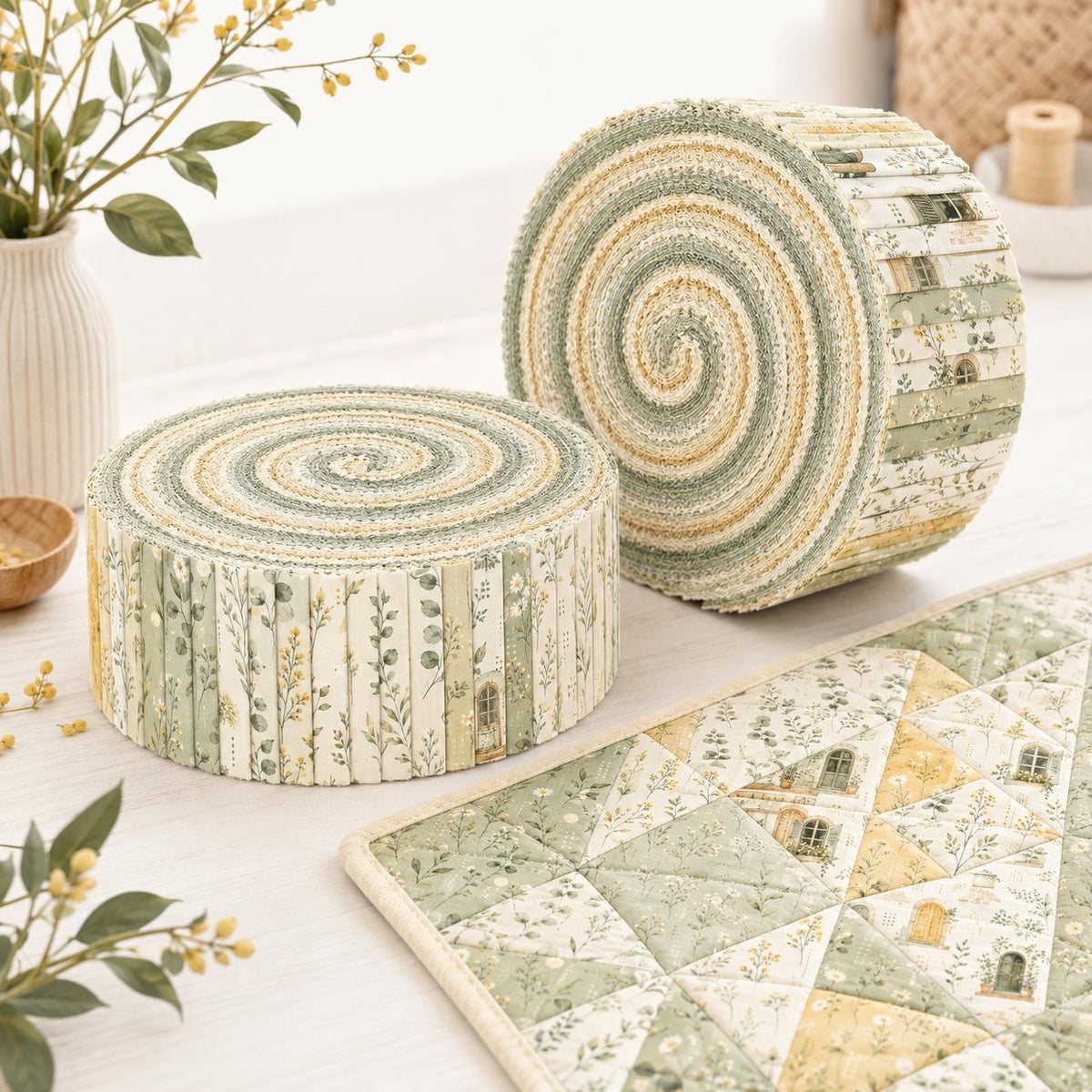 10pcs Vintage Floral Plant Pattern Jelly Roll Fabric Strips 2.5X19.7inch Pre-Cut 100% Polyester For Patchwork Quilts, Table Runners, Placemats, Tote Bags, Storage Pouches, Makeup Bags, Coasters, Quilt Blocks & Binding