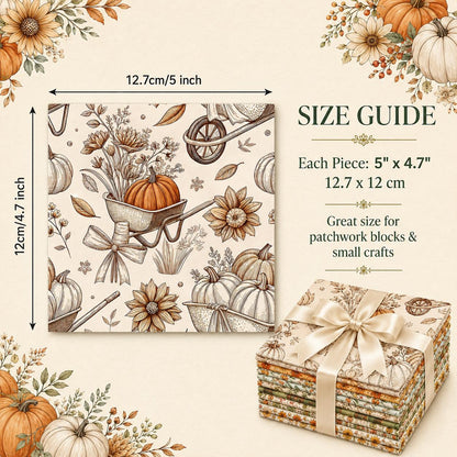 10Pc/Set Autumn Pumpkin Series Plaid Bowknot Flower Fat Quarter Fabric, Pre-Cut Square Fabric Assort, Fabric Set, Craft Fabric, Handmade DIY Patchwork Fabric,Home Quilting Sewing Fabric, Packaging Fabric, Scrapbooking Craft Hobbyist