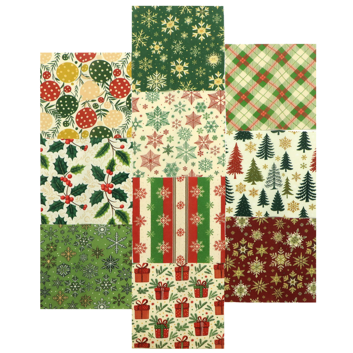 10Pc/Set Christmas Series Stripe Plaid Tree Gift Fat Quarter Fabric, Pre-Cut Square Fabric Assort, Fabric Set, Craft Fabric, Handmade DIY Patchwork Fabric,Home Quilting Sewing Fabric, Packaging Fabric, Scrapbooking Craft Hobbyist