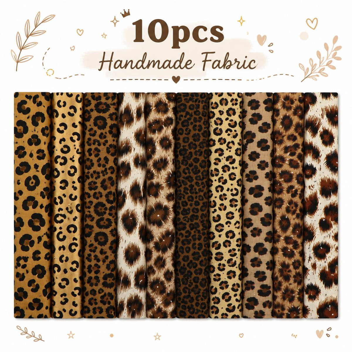 10pcs/Set, Making 10 Images 1pc Each, Each Size: 2.48*19.69inch Plain Leopard Pattern Sliced Fabric Set Style Combination, Polyester Jelly Roll Fabric Strips, Pre-Cut Quilting Squares, for Quilting DIY, Handicrafts And Sewing, Blankets, Rugs