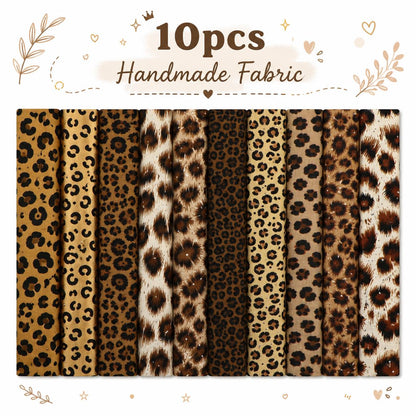 10pcs/Set, Making 10 Images 1pc Each, Each Size: 2.48*19.69inch Plain Leopard Pattern Sliced Fabric Set Style Combination, Polyester Jelly Roll Fabric Strips, Pre-Cut Quilting Squares, for Quilting DIY, Handicrafts And Sewing, Blankets, Rugs