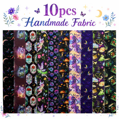 10pcs Vintage Moon Cat Bottle Night Pattern Jelly Roll Fabric Strips 2.5X19.7inch Pre-cut 100% Polyester for Patchwork Quilts, Table Runners, Placemats, Tote Bags, Storage Pouches, Makeup Bags, Coasters, Quilt Blocks & Binding Halloween Gift