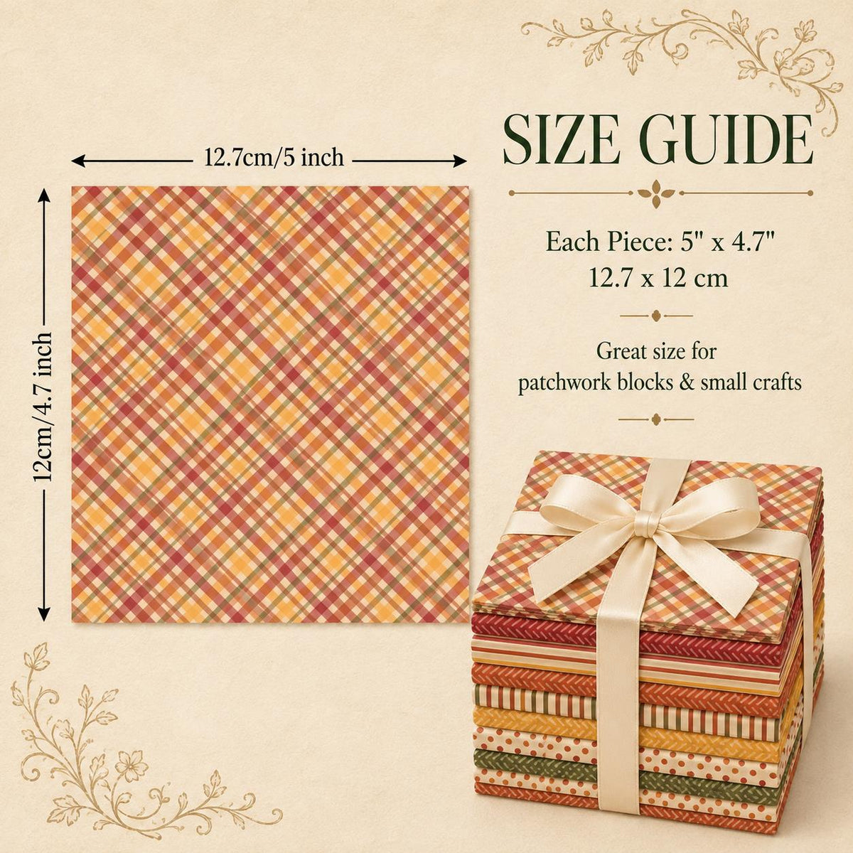 10Pc/Set Autumn Series Plaid Stripe Dot Fat Quarter Fabric, Pre-Cut Square Fabric Assort, Fabric Set, Craft Fabric, Handmade DIY Patchwork Fabric,Home Quilting Sewing Fabric, Packaging Fabric, Scrapbooking Craft Hobbyist