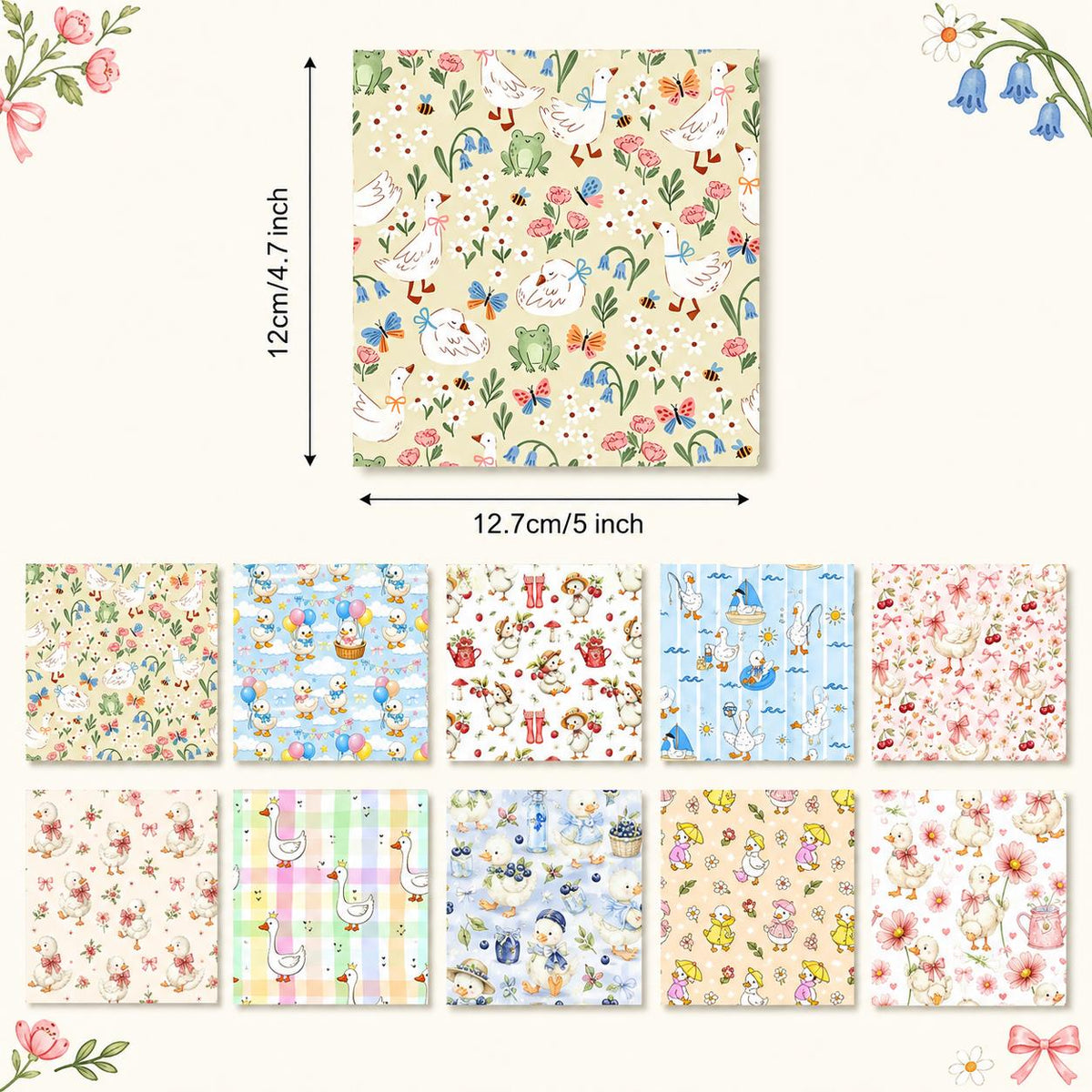 10pcs Charm Pack Set Duck Fruit Berry Pattern Vintage Style Handmade DIY with Rich Color and Texture Elements 100% Polyester Patchwork in 10 Design Styles Suitable for Patchwork DIY Craft Projects DIY Wallet Making Gift Giving Bag Making Mother's Day Gift